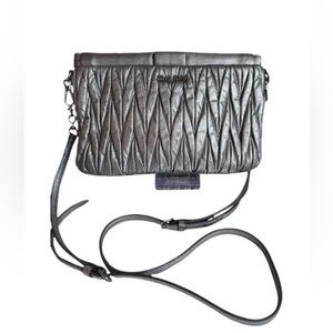 Miu Miu Matelassé Nappa Leather Metallic Silver Crossbody Clutch